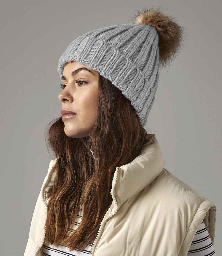 Beechfield Faux Fur Pop Pom Chunky Beanie