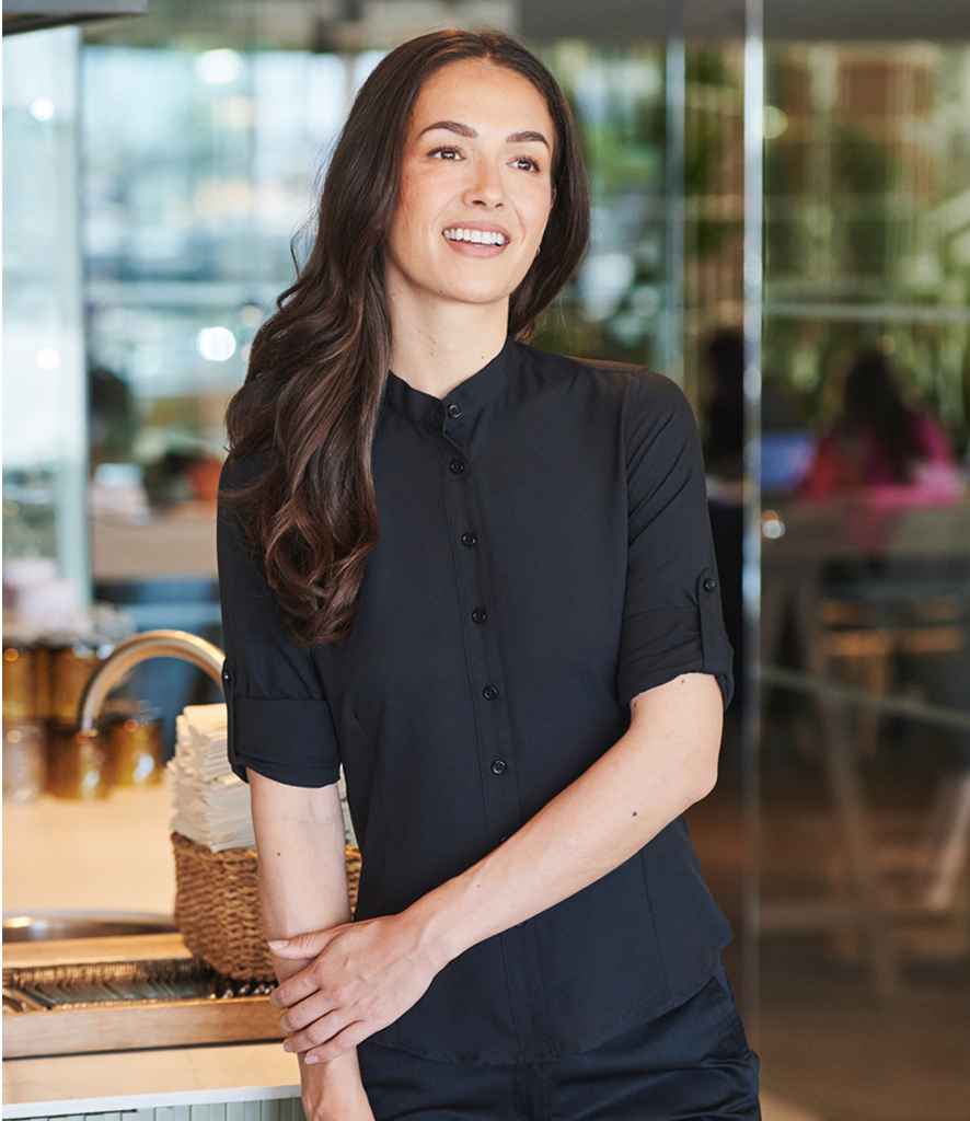 Henbury Ladies Mandarin Roll Sleeve Anti-Bac Wicking Shirt