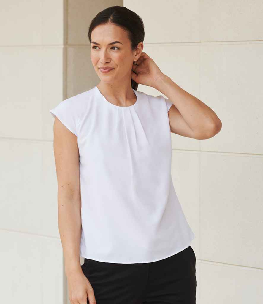 Henbury Ladies Pleat Front Short Sleeve Blouse