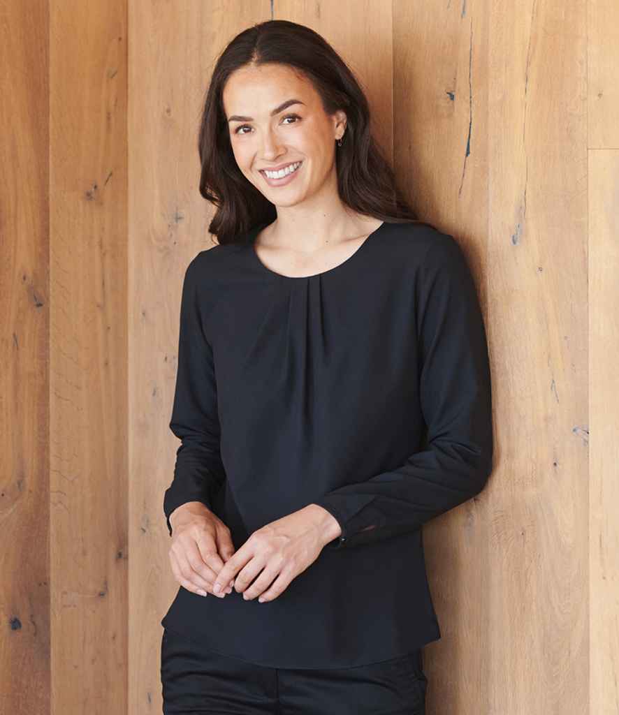 Henbury Ladies Pleat Front Long Sleeve Blouse