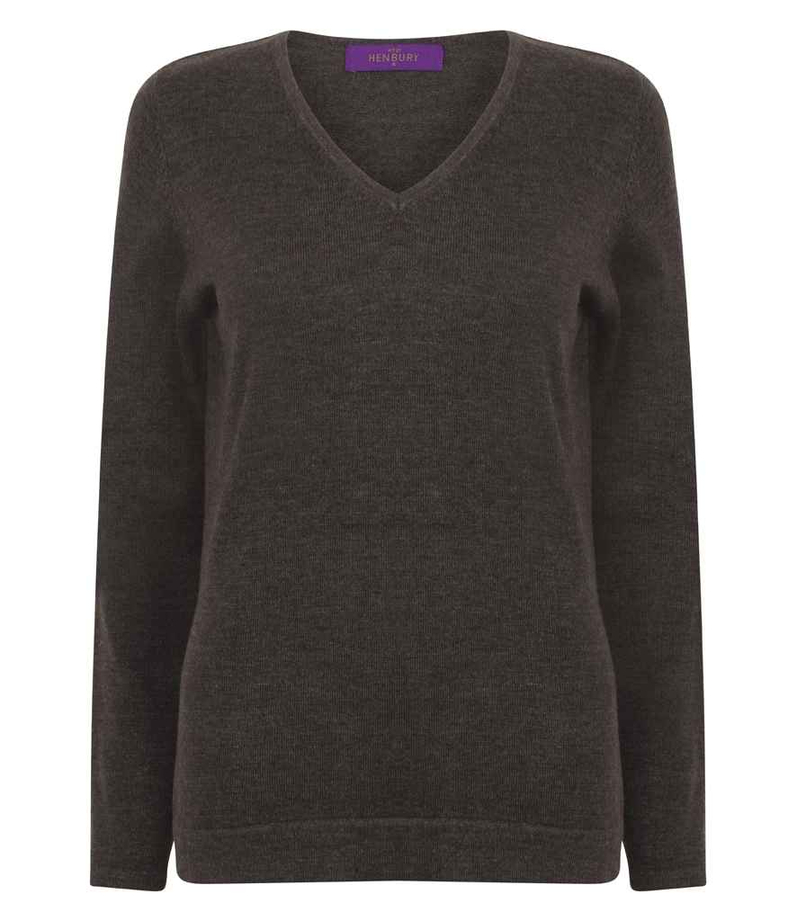 Henbury Ladies Lightweight Cotton Acrylic V Neck Sweater
