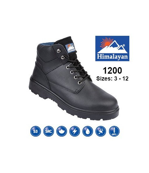 Himalayan 1200 Black Leather Safety Boots - Dual Density Sole & Midsole