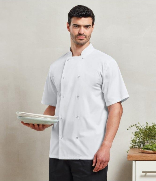 PR664 Premier Unisex Short Sleeve Stud Front Chef's Jacket