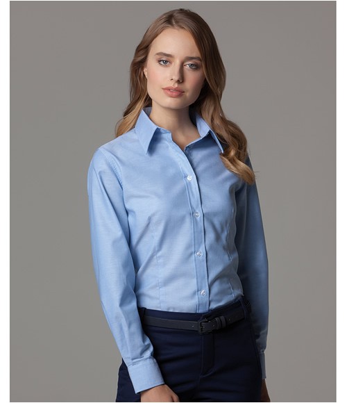 K361 Kustom Kit Ladies Long Sleeve Tailored Workwear Oxford Shirt
