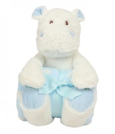 MM606Mumbles Hippo with Printed Fleece Blanket-1