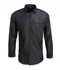 PR222 Premier Jeans Stitch Denim Shirt-Black