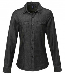 PR322 Premier Ladies Jeans Stitch Denim Shirt-Black